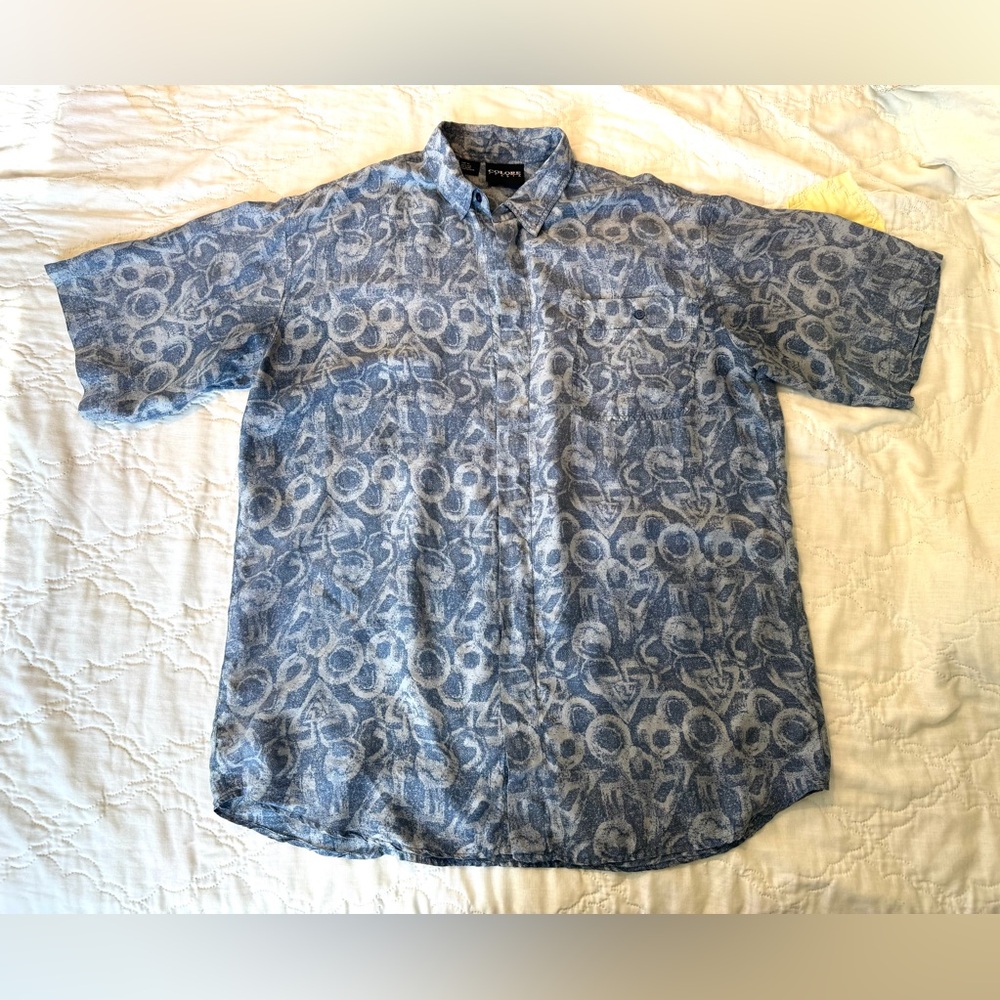 Vintage Y2K 90’s Colore Italian Men’s 100% Silk Short Sleeve Button Up XL